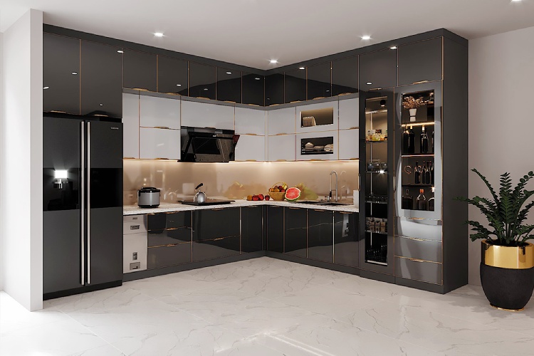 phân loại tủ bếp inox: tủ bếp inox cánh kính